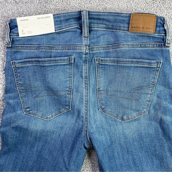 American Eagle Jeggings Women's 2 Blue Skinny Medium Wash Mid-Rise Stretch - Picture 4 of 14